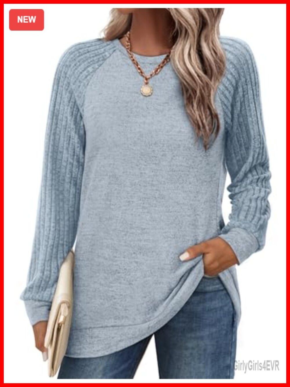 Raglan Long Sleeve Tunic Sweatshirt Crewneck Lightweight Loose Fit Top
